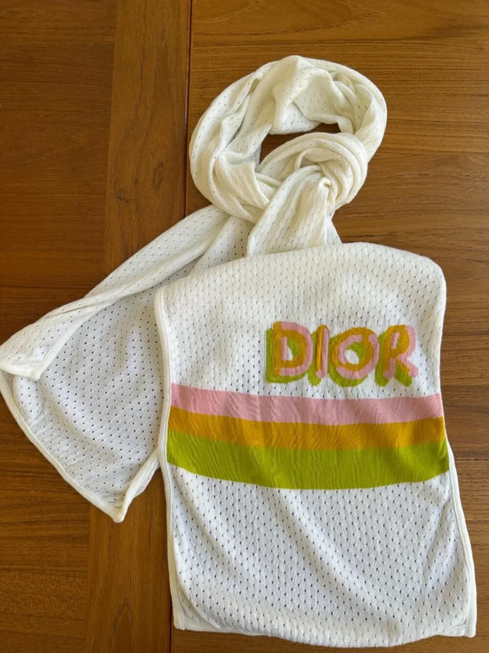 Vintage Christian Dior Cotton Knit Stripped Logo Scarf - Authentic